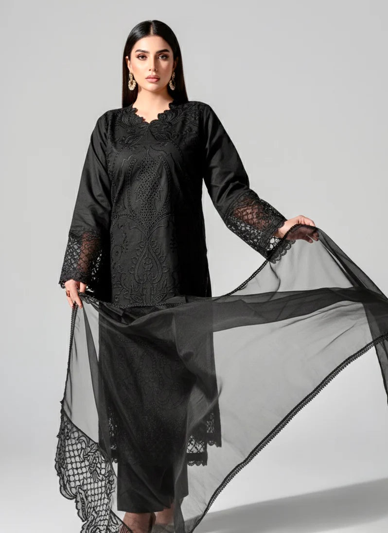 Black Shanzay 3PC Suit – Timeless Black Elegance ✨