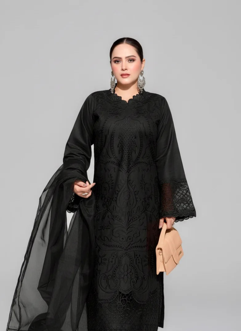 Black Shanzay 3PC Suit – Timeless Black Elegance ✨