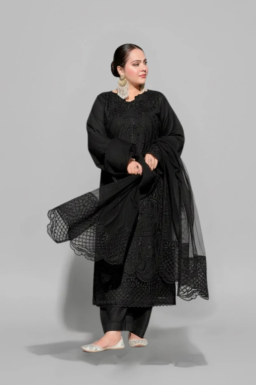 Black Shanzay 3PC Suit – Timeless Black Elegance ✨