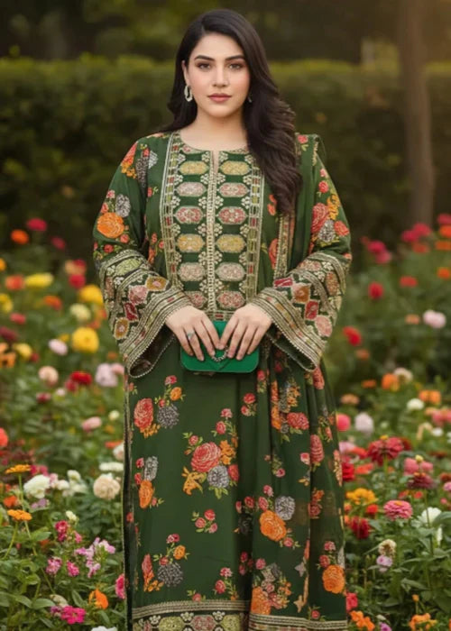 Nafisa Olive 3PC Suit – Elegant Earthy Tones with Timeless Style 🌿✨
