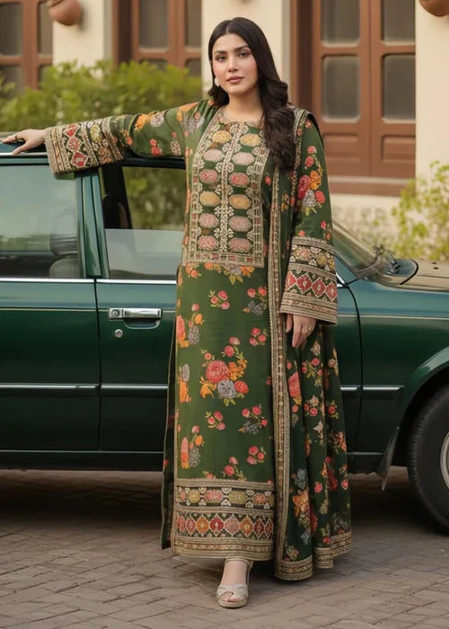 Nafisa Olive 3PC Suit – Elegant Earthy Tones with Timeless Style 🌿✨